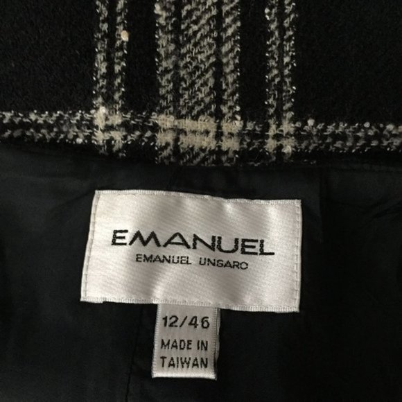 EMANUEL UNGARO Black and White Plaid Wool Faux Wrap Mini Skirt - Picture 7 of 9